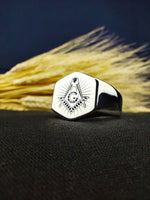Load image into Gallery viewer, Custom engraved Masonic signet ring with a lustrous polished surface