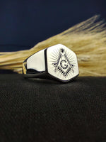 Load image into Gallery viewer, Handmade Masonic signet ring with a high-polish finish and engraving options