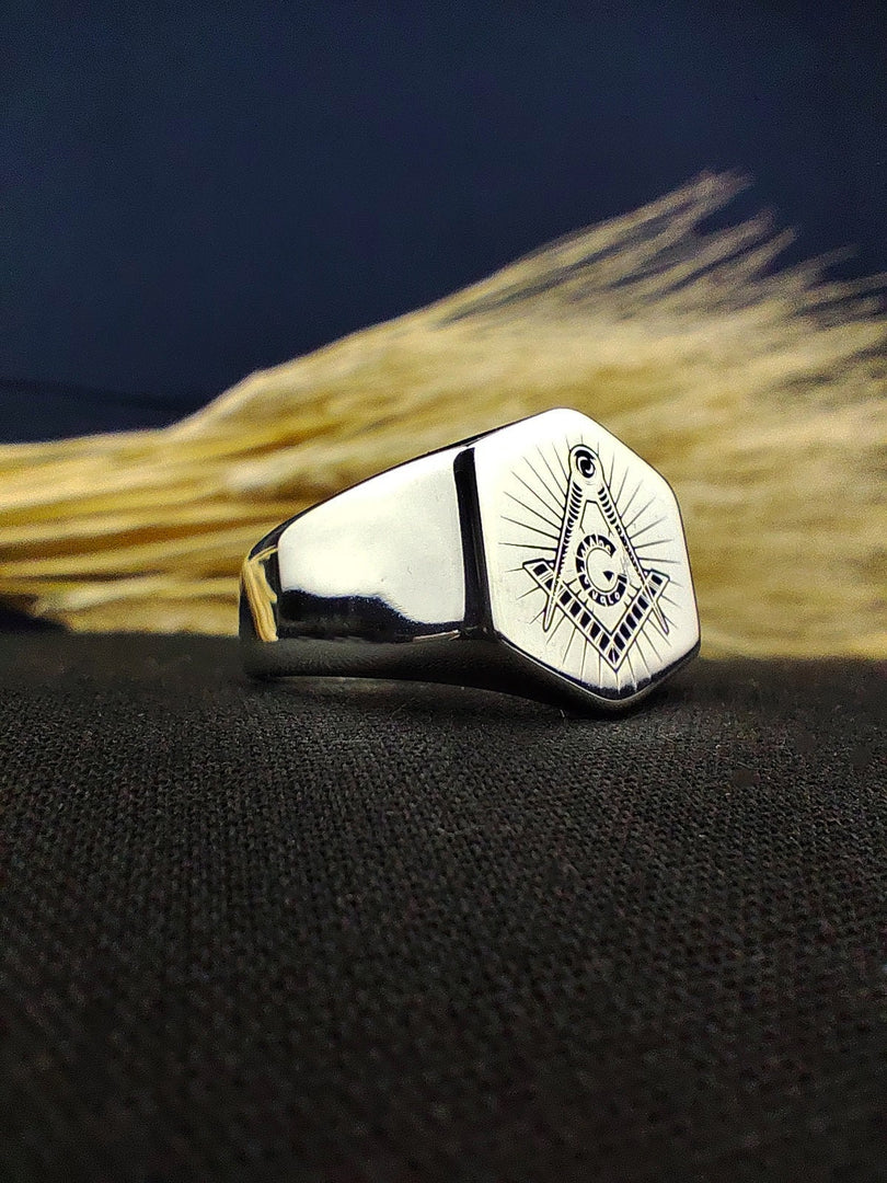 Sleek and polished Masonic signet ring with personalized engraving available
