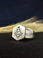 Load image into Gallery viewer, Masonic signet ring crafted from stainless steel with engraved symbols