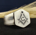 Load image into Gallery viewer, Handcrafted sterling silver Masonic ring featuring the square and compasses symbol