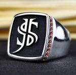 Load image into Gallery viewer, Men’s monogram ring with a central stone, custom engraved with initials. Available in gold or silver, this ring is perfect for a personalized, stylish gift.