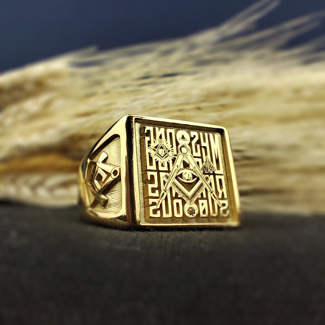 Gold and Silver Freemason Signet Ring for Men - Master Mason Jewelry Gift