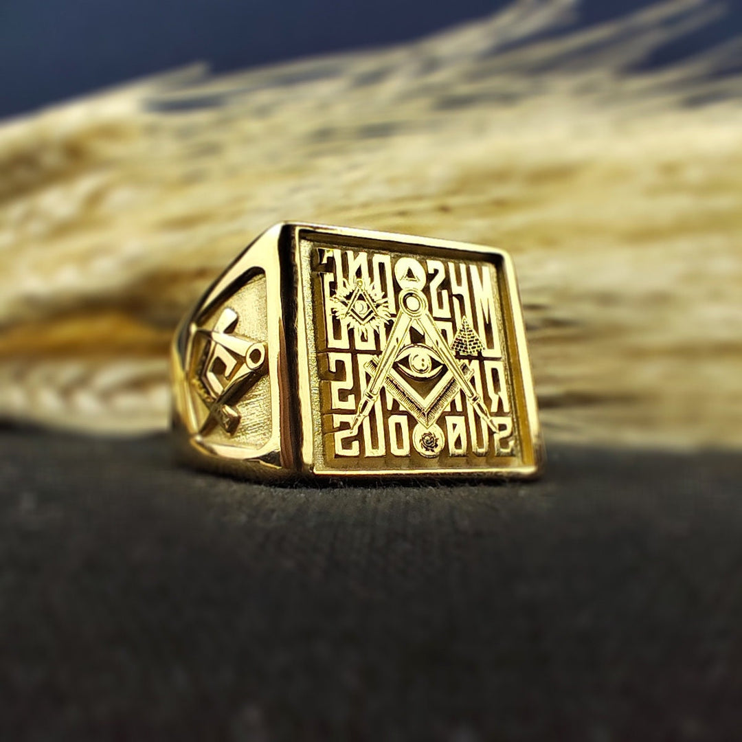 Gold and Silver Freemason Signet Ring for Men - Master Mason Jewelry Gift