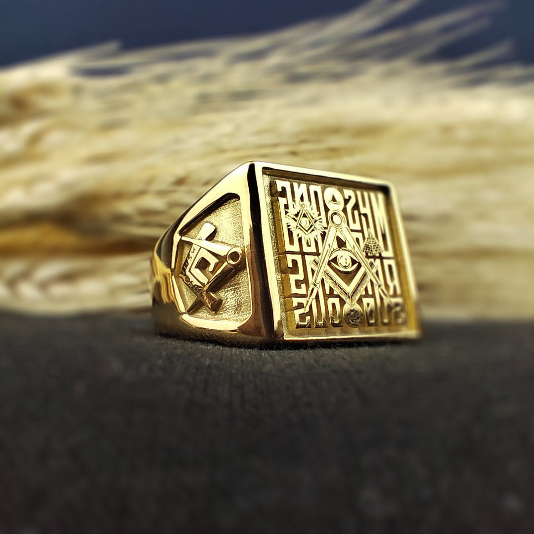 Gold and Silver Freemason Signet Ring for Men - Master Mason Jewelry Gift