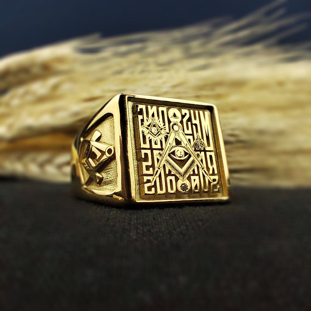 Gold and Silver Freemason Signet Ring for Men - Master Mason Jewelry Gift