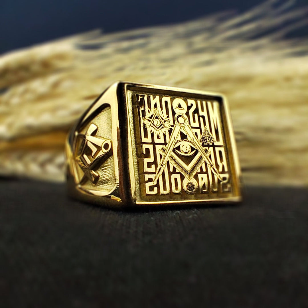 Gold and Silver Freemason Signet Ring for Men - Master Mason Jewelry Gift