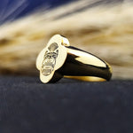 Load image into Gallery viewer, Mark your family legacy with this uniquely shaped gold-plated signet ring, engraved with a recessed coat of arms. A striking piece of personalized jewelry, this ring is perfect for men who seek a distinctive and meaningful accessory. Designed for durability and refined style, it is ideal for celebrating special moments and preserving noble traditions.