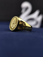 Load image into Gallery viewer, Gold Plated Masonic Signet Ring with G Emblem For Master Mason Personalized Initial