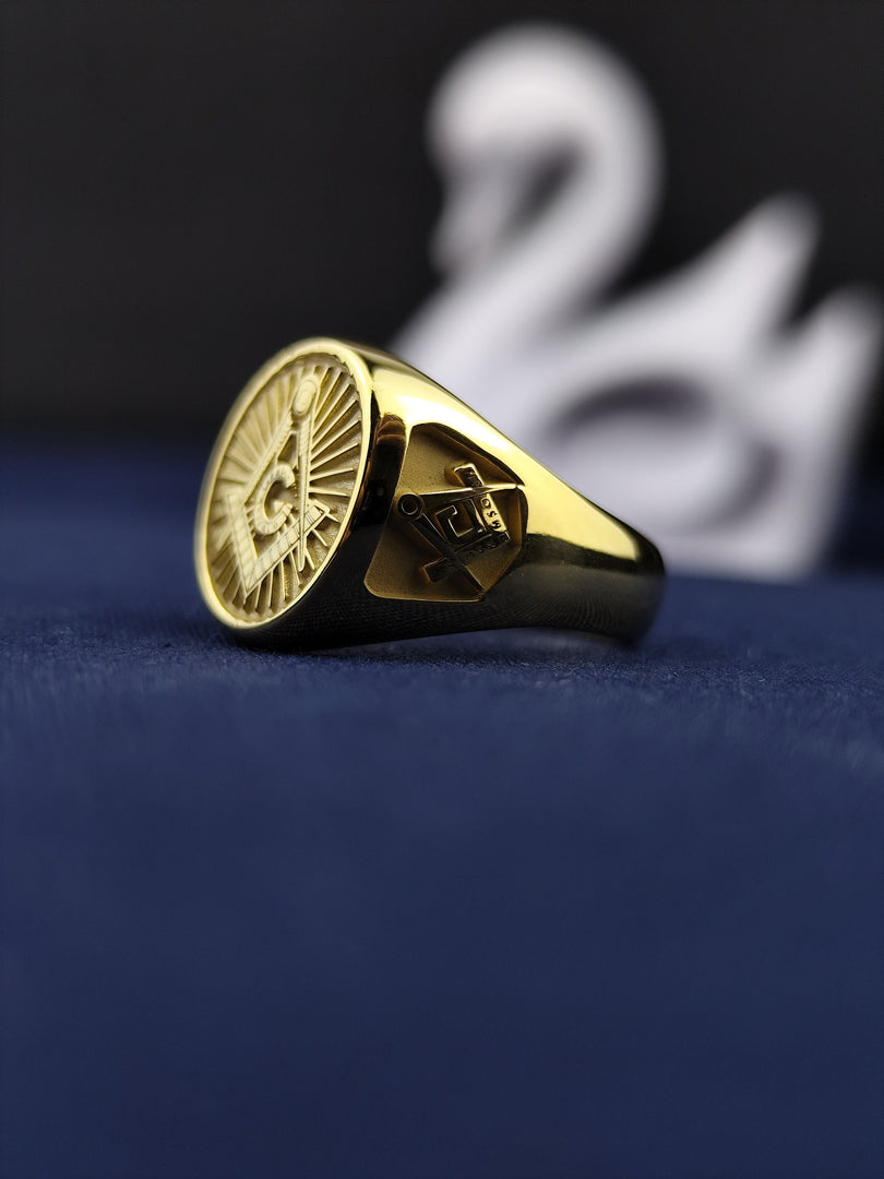 Gold Plated Masonic Signet Ring with G Emblem For Master Mason Personalized Initial