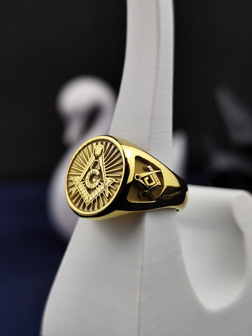 Gold Plated Masonic Signet Ring with G Emblem For Master Mason Personalized Initial