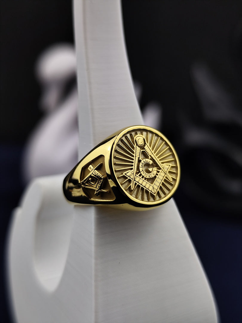 Gold Plated Masonic Signet Ring with G Emblem For Master Mason Personalized Initial