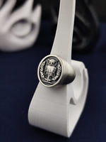 Load image into Gallery viewer, Elevate your jewelry collection with this stunning 3D owl ring, made from high-quality silver and finished with a matte texture. This handcrafted piece features lifelike details that bring the majestic owl to life. A beautiful gift for those who cherish birds, nature, and symbolic jewelry, this silver owl ring represents intelligence, mystery, and spiritual guidance in an artistic design.