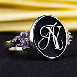 Load image into Gallery viewer, Custom Monogram Personalized Initial Signet Name Ring for Women, Silver Gift