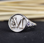 Load image into Gallery viewer, Custom single initial ring in gold, designed with a sleek monogram style. This minimalist letter ring is perfect for adding a personal touch to daily wear or as a thoughtful gift.