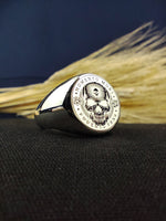 Load image into Gallery viewer, Handmade Memento Mori ring with a unique combination of artistry and symbolism, reflecting a timeless reminder of life's transience
