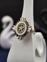 Load image into Gallery viewer, A stunning women's university ring, crafted in 14K gold and adorned with a baguette-cut gemstone. This class ring is a perfect way to celebrate academic achievements in a sophisticated and stylish manner. A meaningful graduation gift or alumni jewelry piece that blends tradition with modern elegance, making it a treasured keepsake.