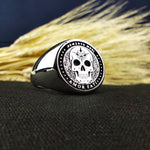 Load image into Gallery viewer, Gothic-style Memento Mori ring featuring a detailed skull design