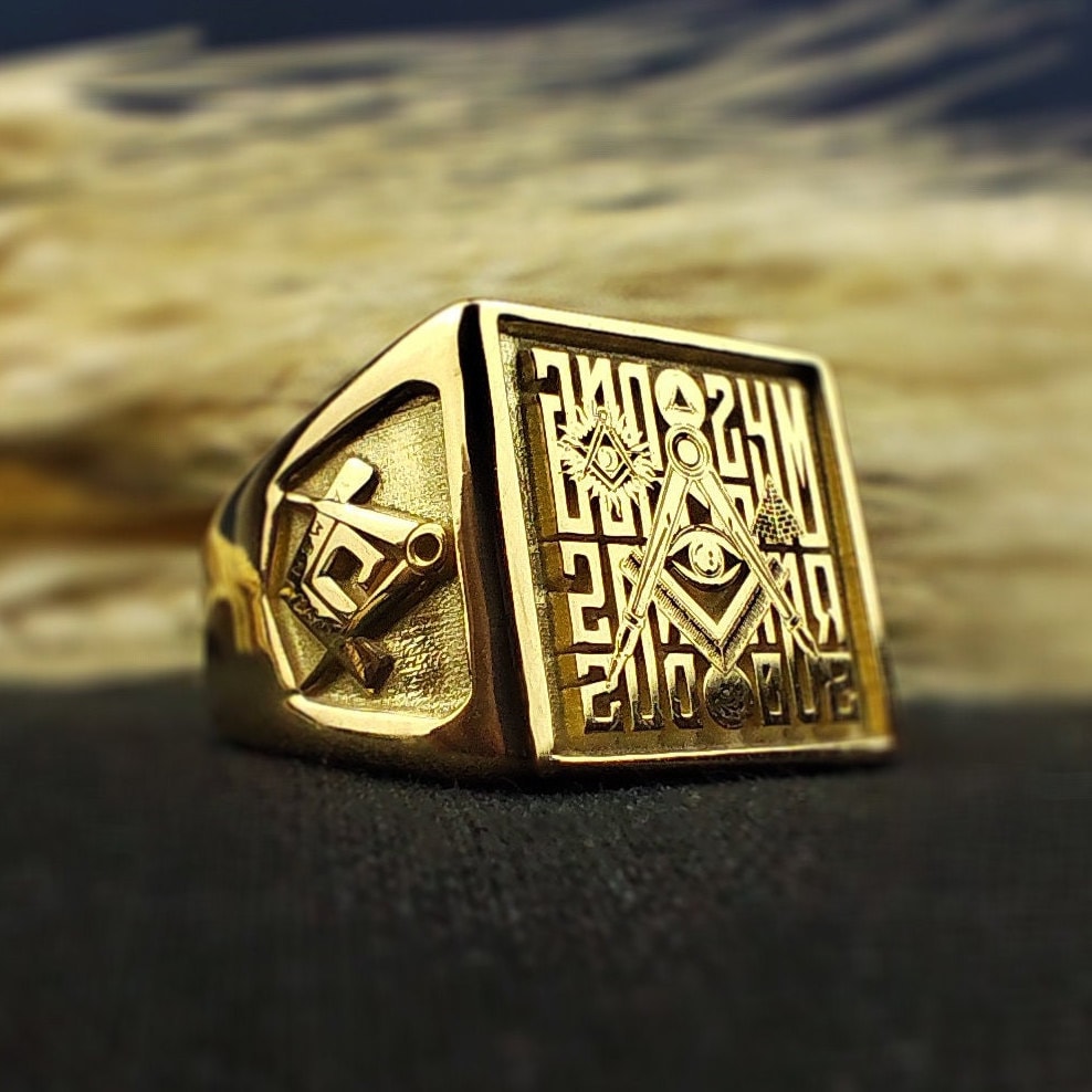 Gold and Silver Freemason Signet Ring for Men - Master Mason Jewelry Gift