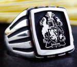 Load image into Gallery viewer, Celebrate your family heritage with this elegant square silver signet ring. Designed for men, this custom family logo ring features deep engraving of a coat of arms or a personalized emblem. A sophisticated and durable jewelry piece that symbolizes honor and tradition, making it an excellent gift for birthdays, anniversaries, or special milestones.