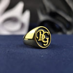 Load image into Gallery viewer, Custom Gold Signet Name Ring for Men, Monogram Logo Jewelry, Birthday Gift for Him or Her
