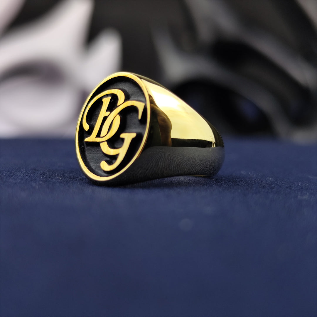 Custom Gold Signet Name Ring for Men, Monogram Logo Jewelry, Birthday Gift for Him or Her