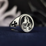 Load image into Gallery viewer, Silver Christian Jesus Face Ring Catholic Cross Jewelry Gift for Men