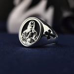Load image into Gallery viewer, Silver Christian Jesus Face Ring Catholic Cross Jewelry Gift for Men
