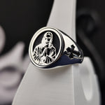 Load image into Gallery viewer, Silver Christian Jesus Face Ring Catholic Cross Jewelry Gift for Men