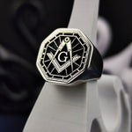 Load image into Gallery viewer, Handcrafted Silver Masonic Lodge Ring with Master Mason Symbol for Men