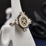 Load image into Gallery viewer, This 14K gold baguette stone university ring is a timeless and elegant jewelry piece designed for women celebrating their academic journey. Featuring a sparkling baguette-cut gemstone, this college signet ring is both stylish and meaningful. A perfect graduation gift or alumni keepsake, this ring blends classic sophistication with modern charm, making it a versatile accessory for any occasion.