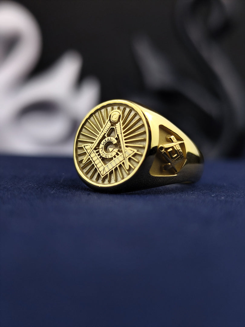 Gold Plated Masonic Signet Ring with G Emblem For Master Mason Personalized Initial