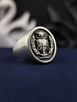 Load image into Gallery viewer, This custom silver owl ring showcases a breathtaking 3D sculpted owl design with intricate details and a modern matte finish. A striking representation of wisdom and knowledge, this unique statement ring is perfect for anyone who loves bold, nature-inspired jewelry. Whether worn as a personal piece or gifted to an owl admirer, this handcrafted ring is a timeless and elegant addition to any jewelry collection.