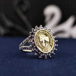 Load image into Gallery viewer, Double-band women’s university ring with a central stone, crafted for elegance. Perfect for celebrating graduation and academic achievements.
