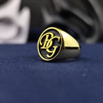 Load image into Gallery viewer, Custom Gold Signet Name Ring for Men, Monogram Logo Jewelry, Birthday Gift for Him or Her