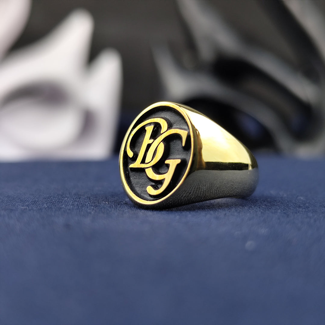 Custom Gold Signet Name Ring for Men, Monogram Logo Jewelry, Birthday Gift for Him or Her