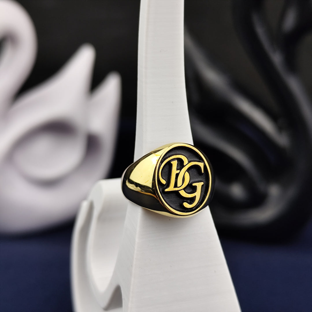 Custom Gold Signet Name Ring for Men, Monogram Logo Jewelry, Birthday Gift for Him or Her