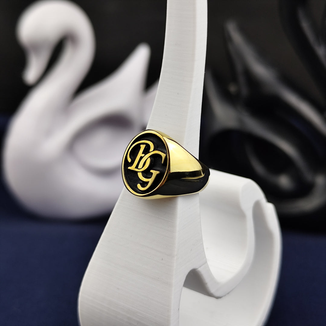 Custom Gold Signet Name Ring for Men, Monogram Logo Jewelry, Birthday Gift for Him or Her
