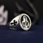 Load image into Gallery viewer, Silver Christian Jesus Face Ring Catholic Cross Jewelry Gift for Men