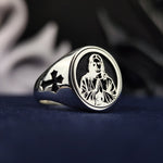 Load image into Gallery viewer, Silver Christian Jesus Face Ring Catholic Cross Jewelry Gift for Men