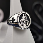 Load image into Gallery viewer, Silver Christian Jesus Face Ring Catholic Cross Jewelry Gift for Men