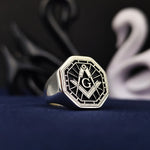 Load image into Gallery viewer, Handcrafted Silver Masonic Lodge Ring with Master Mason Symbol for Men