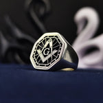 Load image into Gallery viewer, Handcrafted Silver Masonic Lodge Ring with Master Mason Symbol for Men