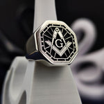 Load image into Gallery viewer, Handcrafted Silver Masonic Lodge Ring with Master Mason Symbol for Men