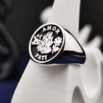 Load image into Gallery viewer, Unique Amor Fati Signet Ring with Silver Skull and Gothic Design