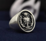 Load image into Gallery viewer, A bold and unique 3D owl ring, handcrafted in solid silver with a matte finish for a sophisticated look. This custom owl jewelry piece is perfect for nature lovers, bird enthusiasts, or those drawn to the wisdom symbolism of the owl. Designed for both men and women, this statement animal ring adds a mystical touch to any jewelry collection, making it a treasured accessory for all occasions.