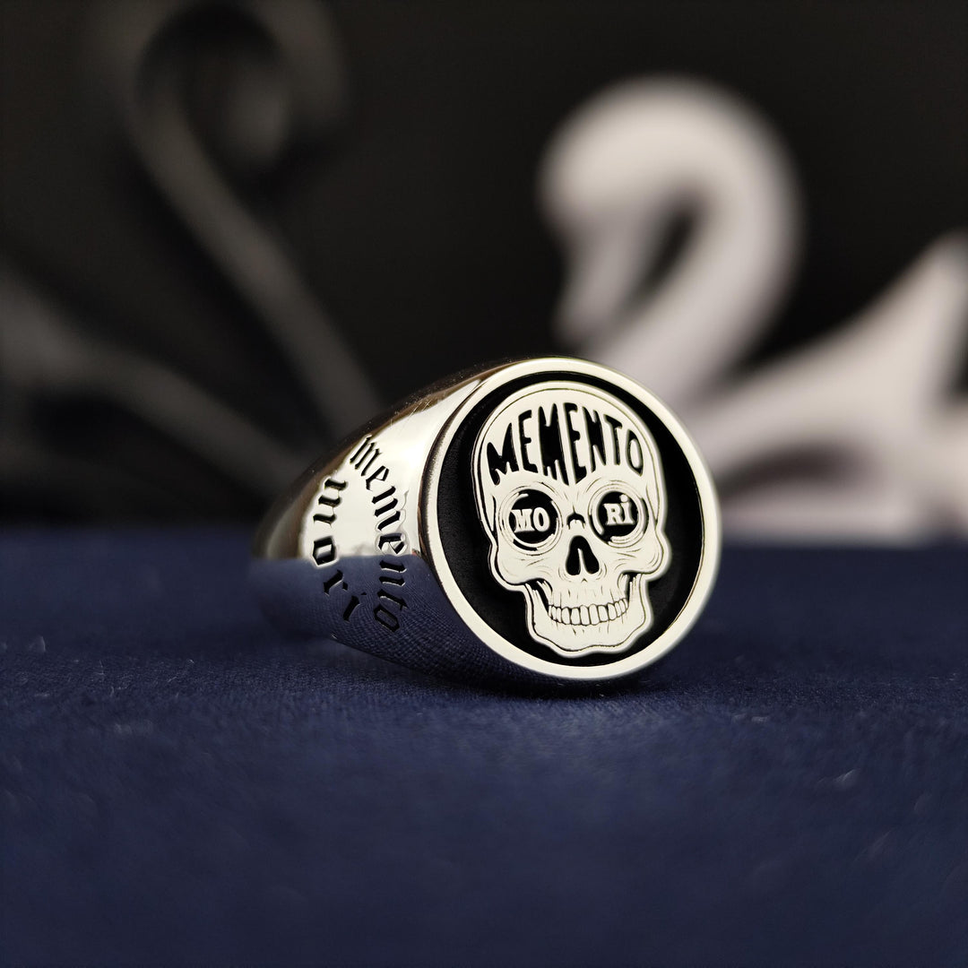 Unique Momento Mori Skull Ring, Personalized Gothic Jewelry, Amor Fati Philosophy Art