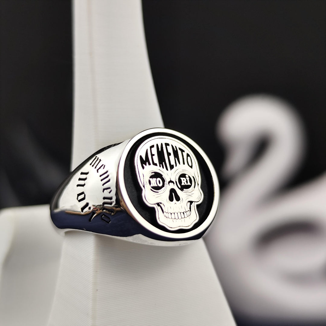 Unique Momento Mori Skull Ring, Personalized Gothic Jewelry, Amor Fati Philosophy Art