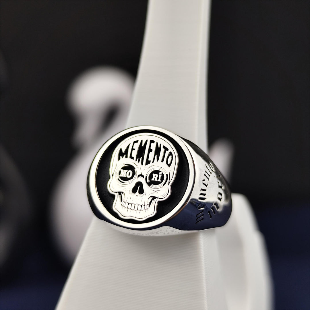 Unique Momento Mori Skull Ring, Personalized Gothic Jewelry, Amor Fati Philosophy Art