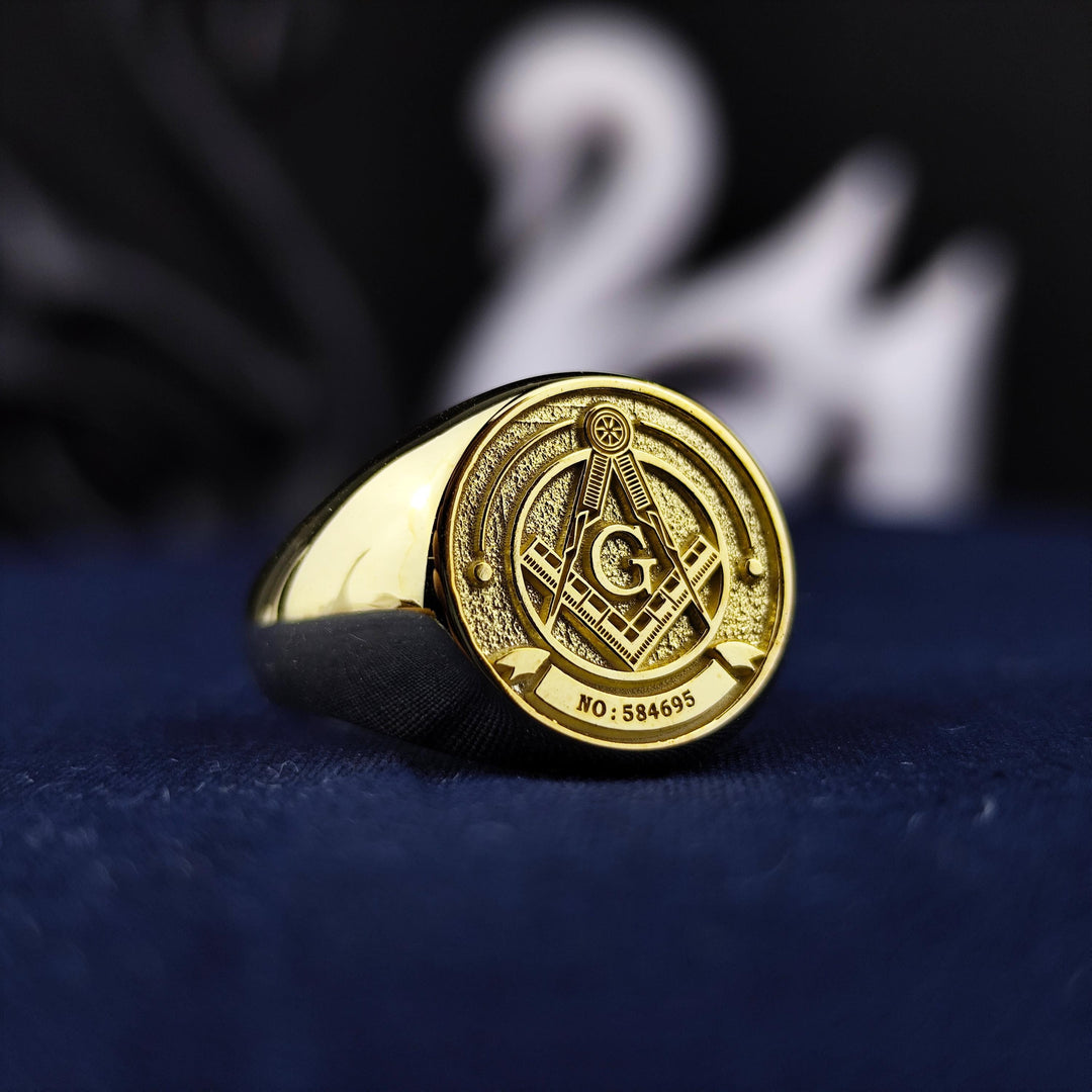 Luxurious Gold Masonic Ring – Custom Freemason Ring in Gold or Gold-Filled – Perfect Mason Gift